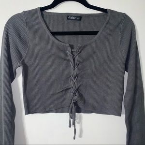Gray Lace-Up Front Top